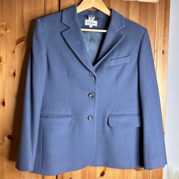 Vintage L.L. Bean Cashmere Wool Blazer Women’s 10P Navy Blue Professional Preppy - Picture 1 of 8